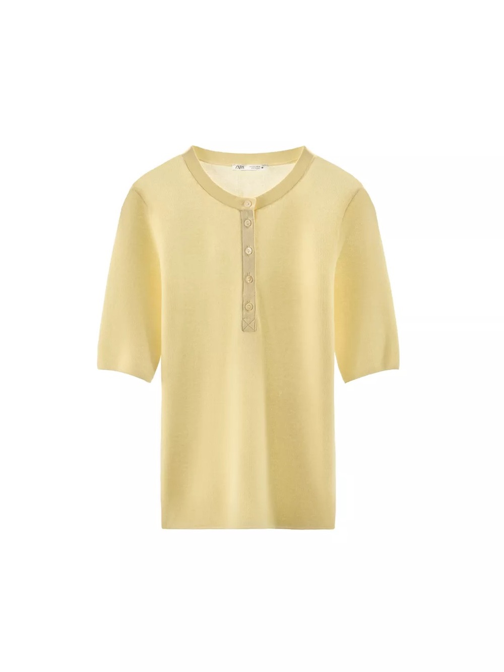 NWT Zara Yellow Cotton Blend Short Sleeve Henley Top